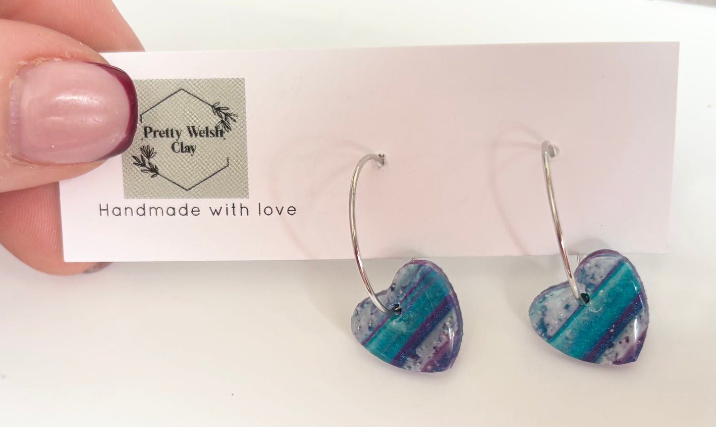 00’s Diva blue heart hoops