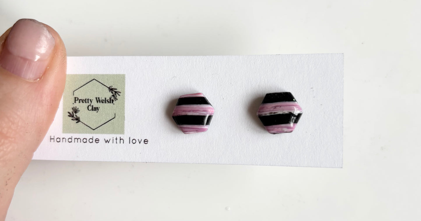 Candy floss stripe hexagon stud