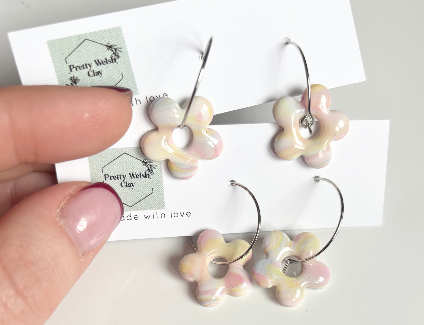 Pastel marble flower hoops