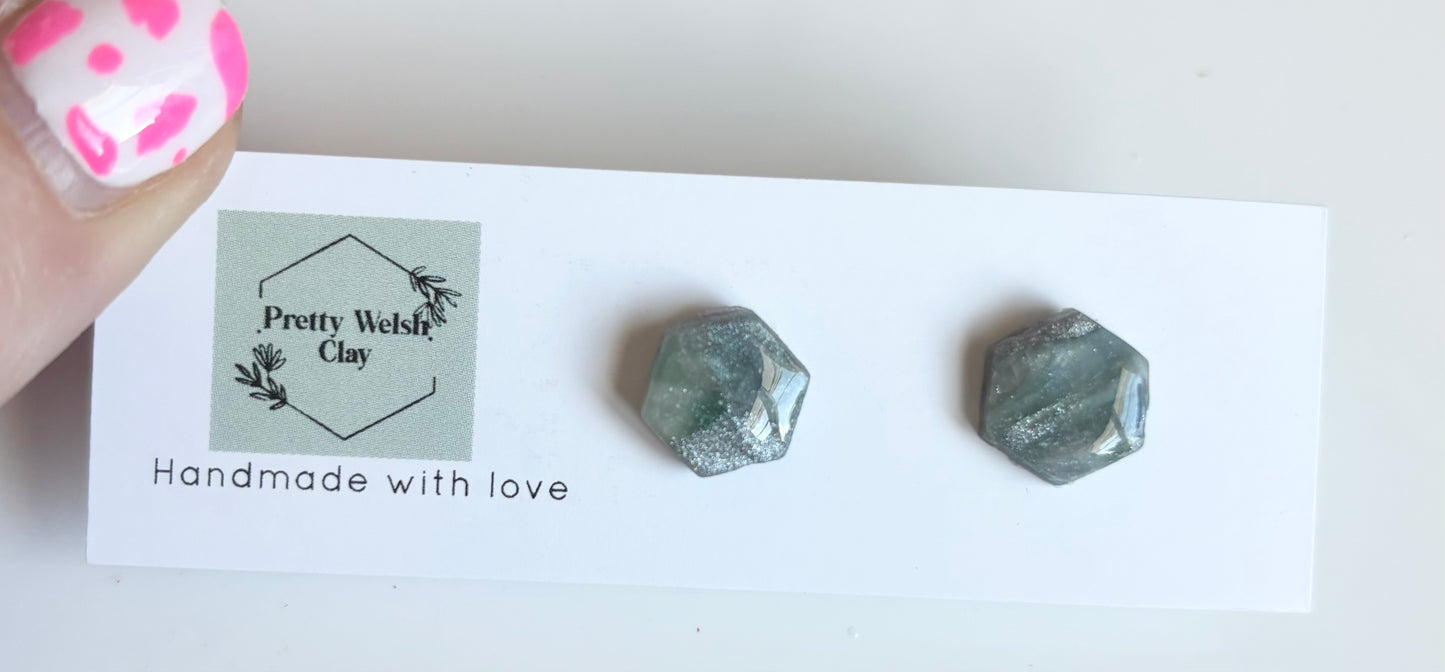 Sea Mist hexagon stud