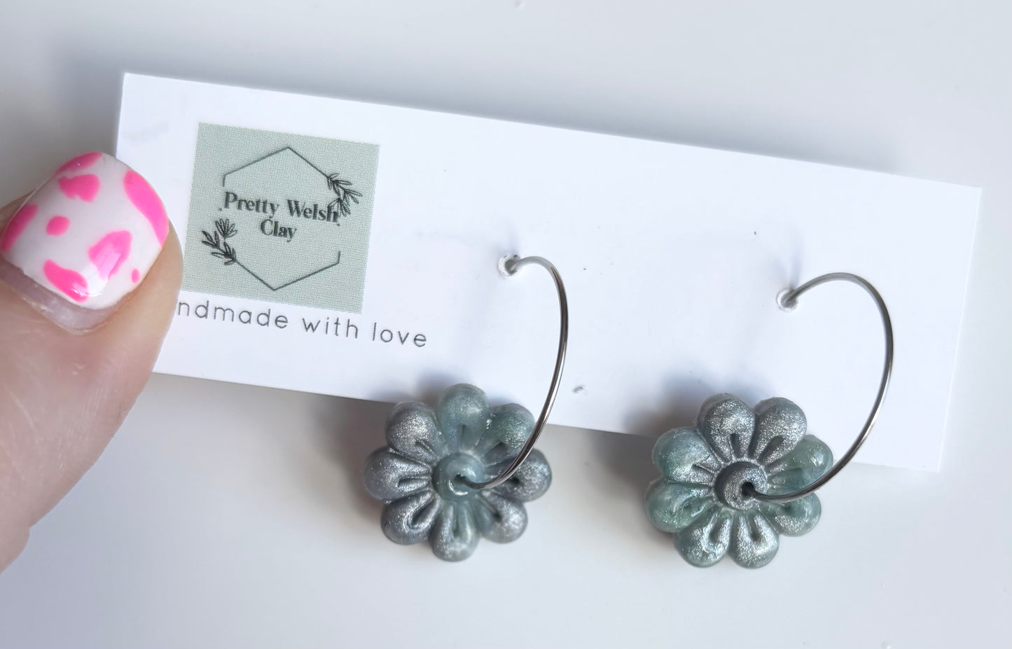 Sea Mist flower Hoops