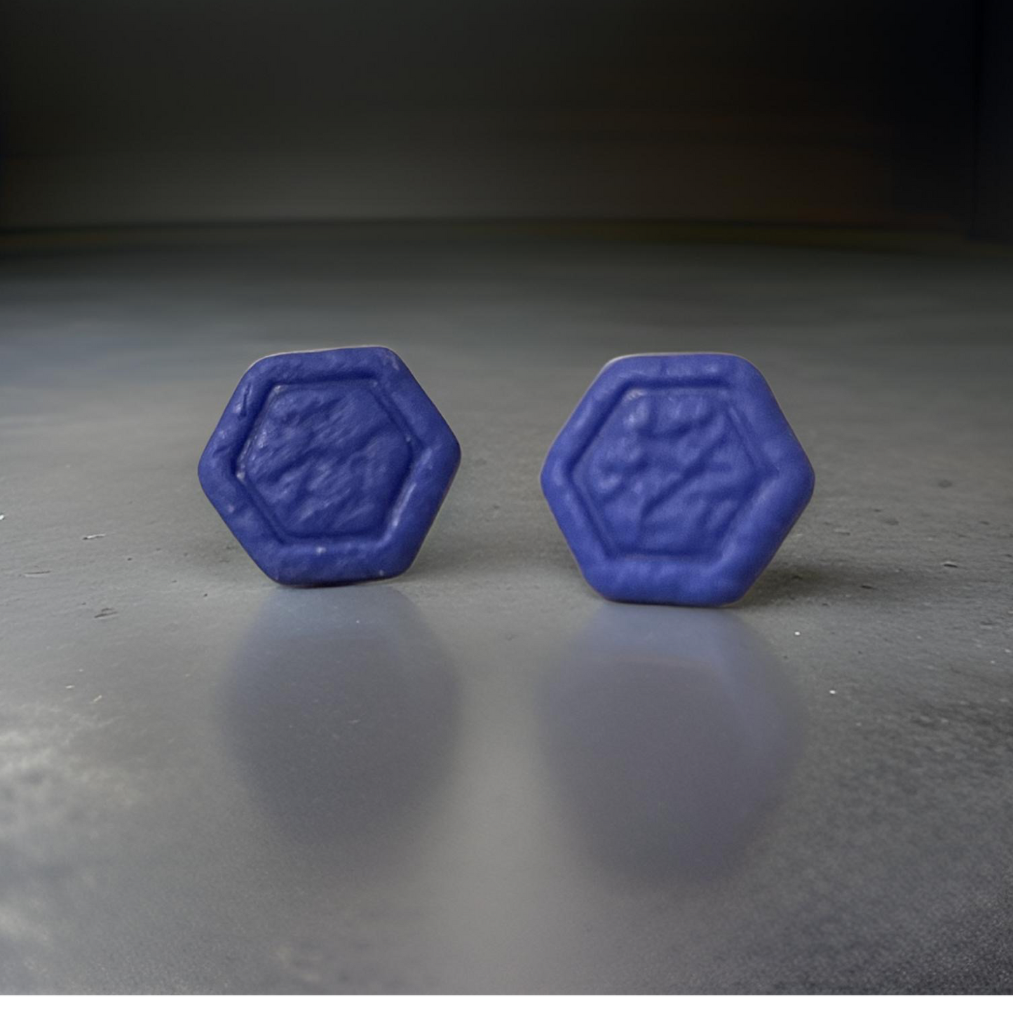 Blue hexagon studs