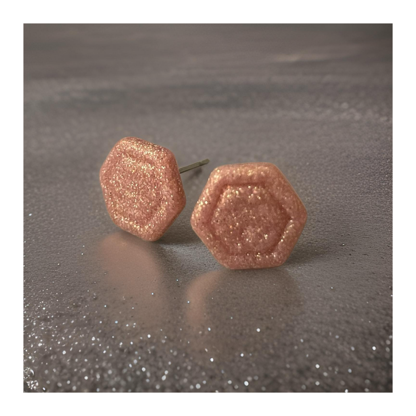 Pink hexagon studs