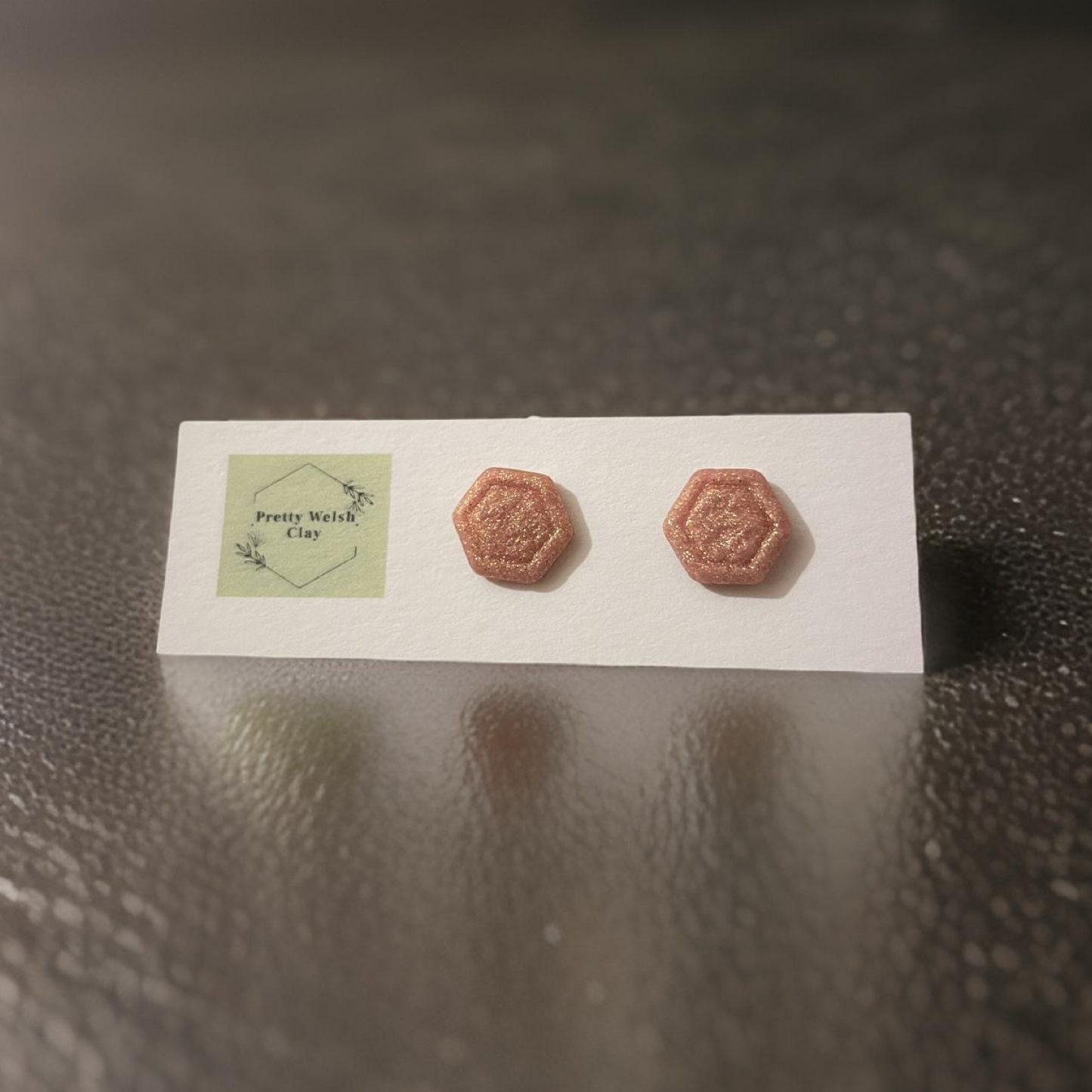 Pink hexagon studs