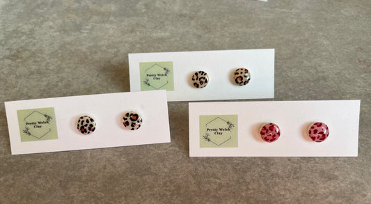 Mini circle leopard print studs