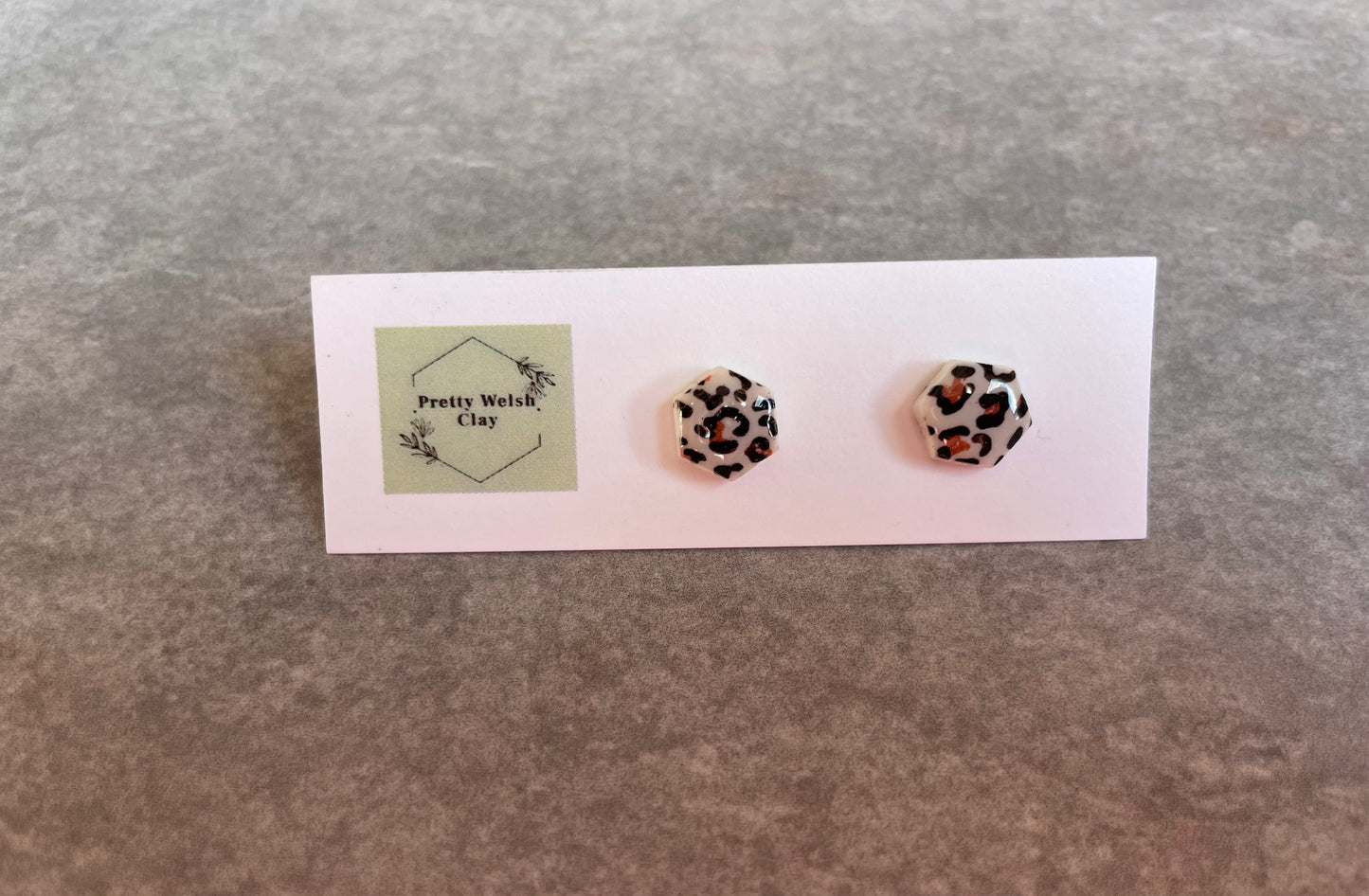 Mini hexagon leopard studs