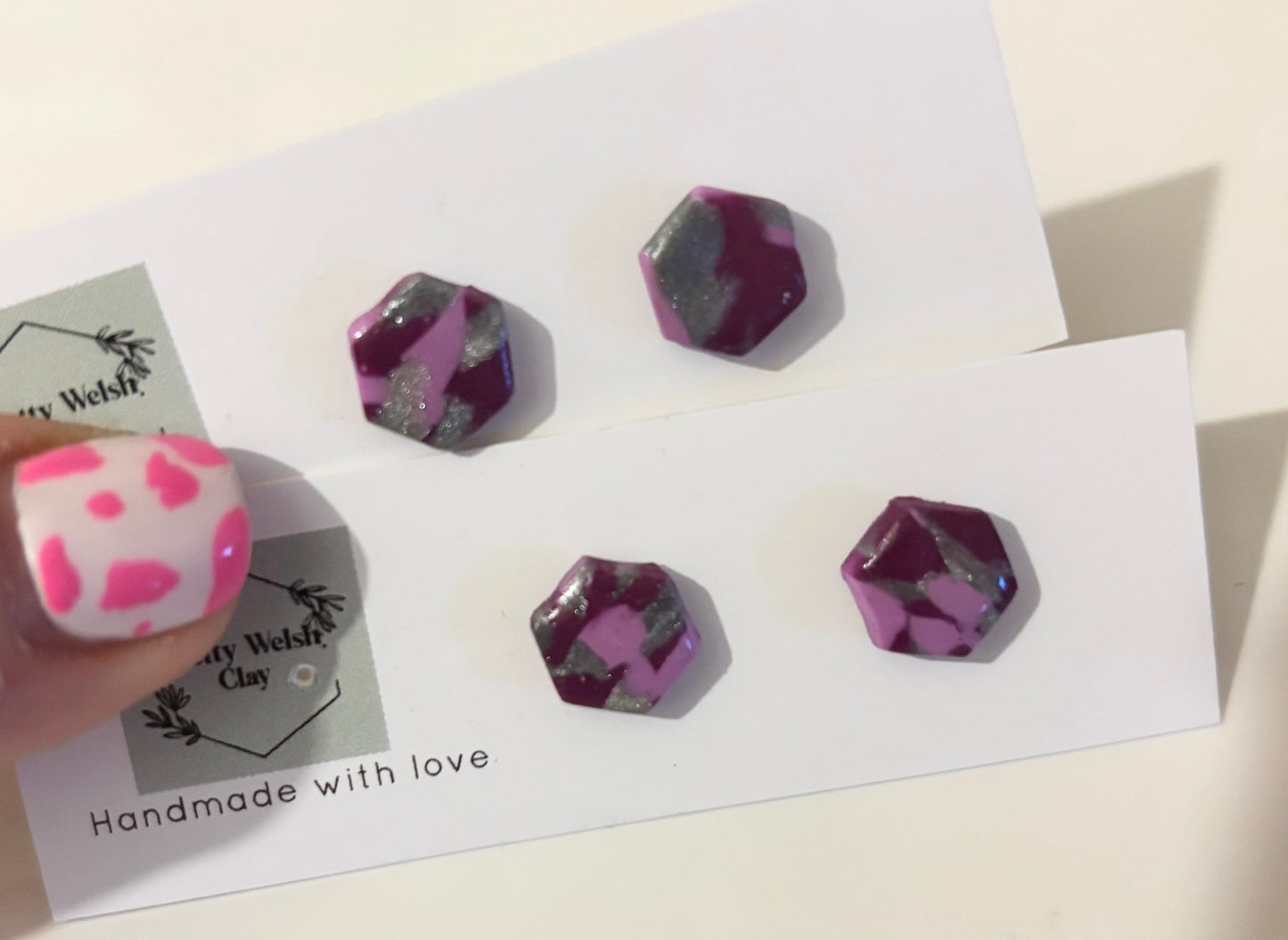 Purple rain hexagon studs