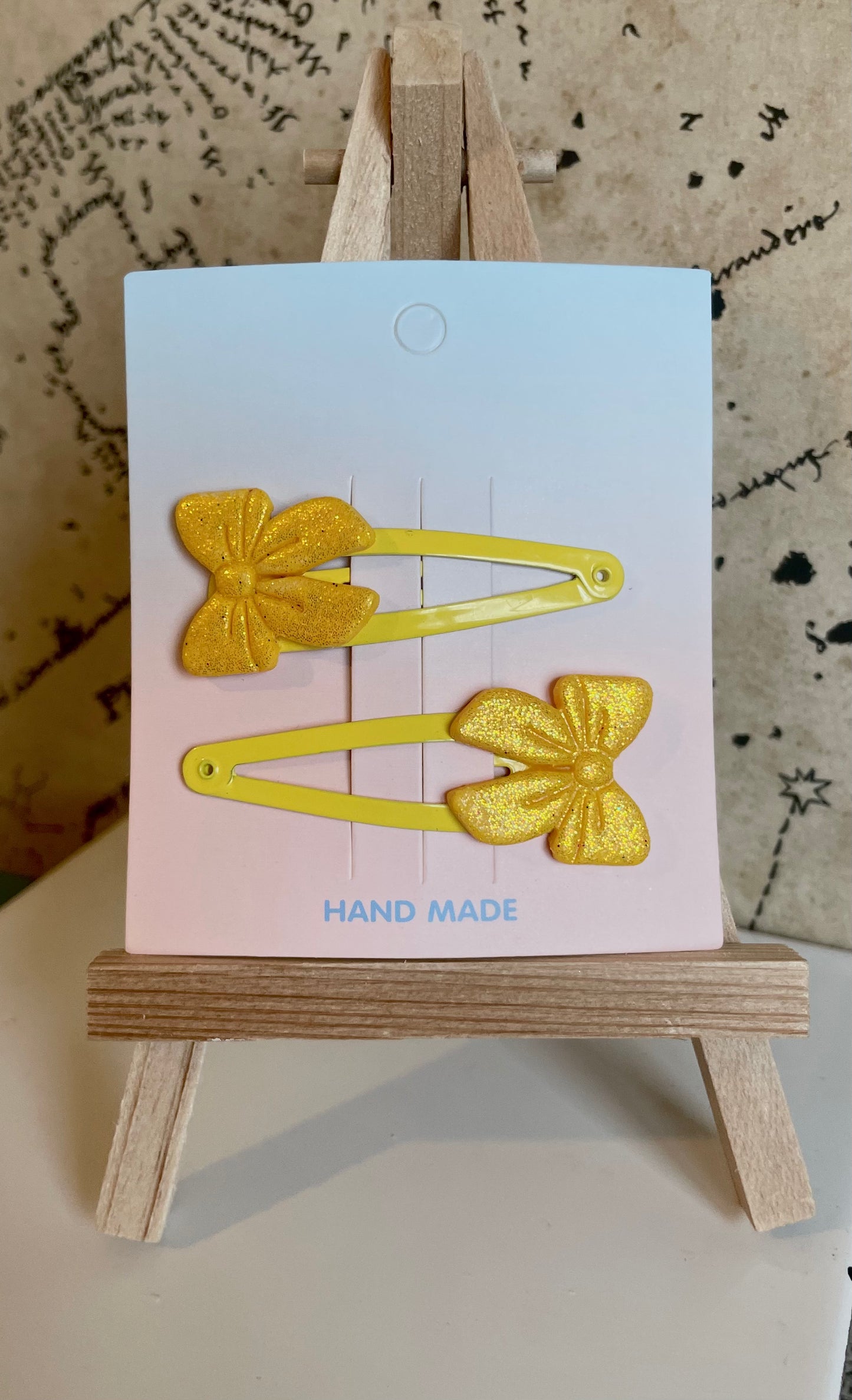 Yellow bow hair clips