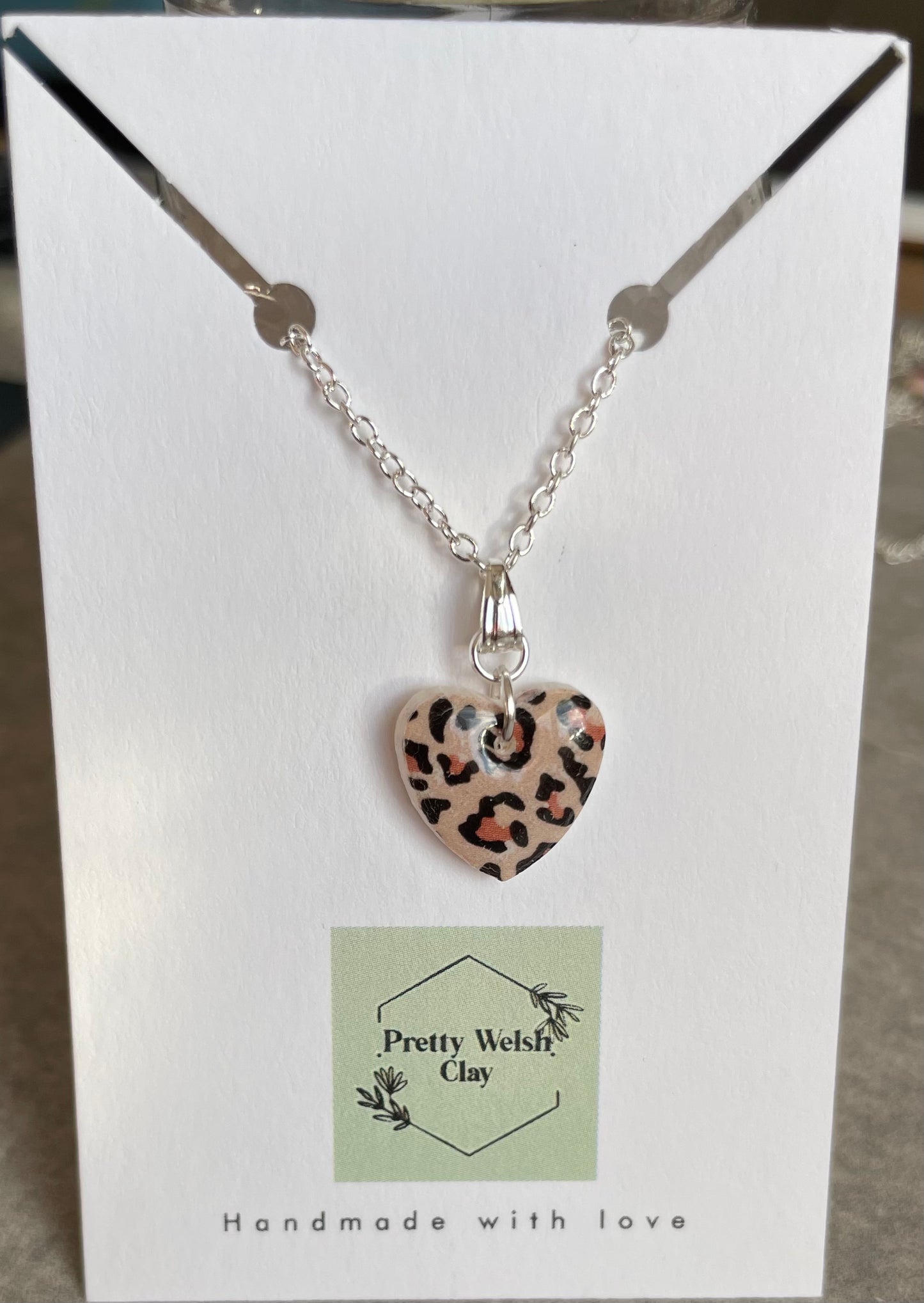 Brown leopard print heart necklace
