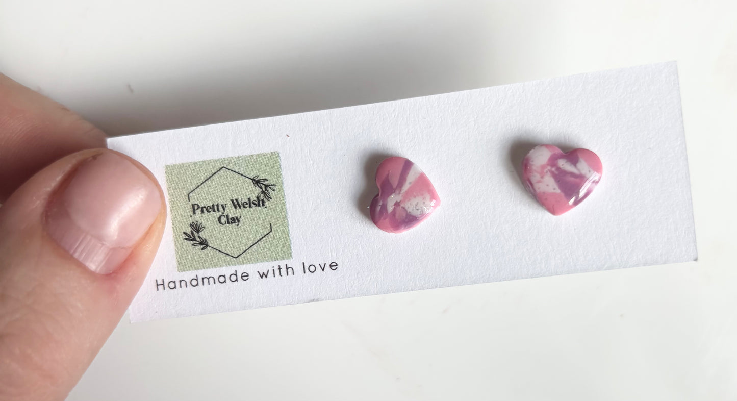 Candy floss heart studs