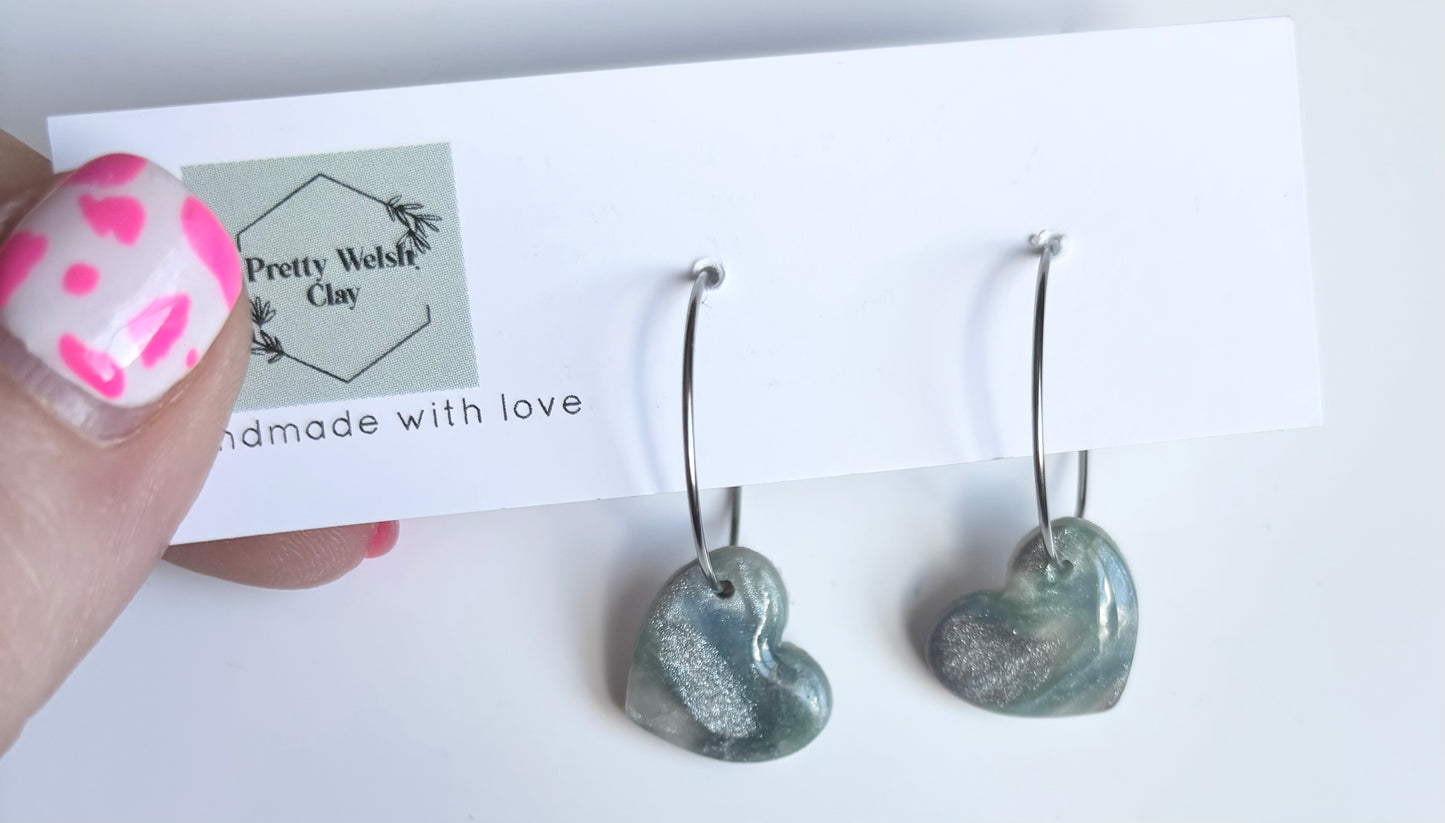 Sea Mist heart Hoops