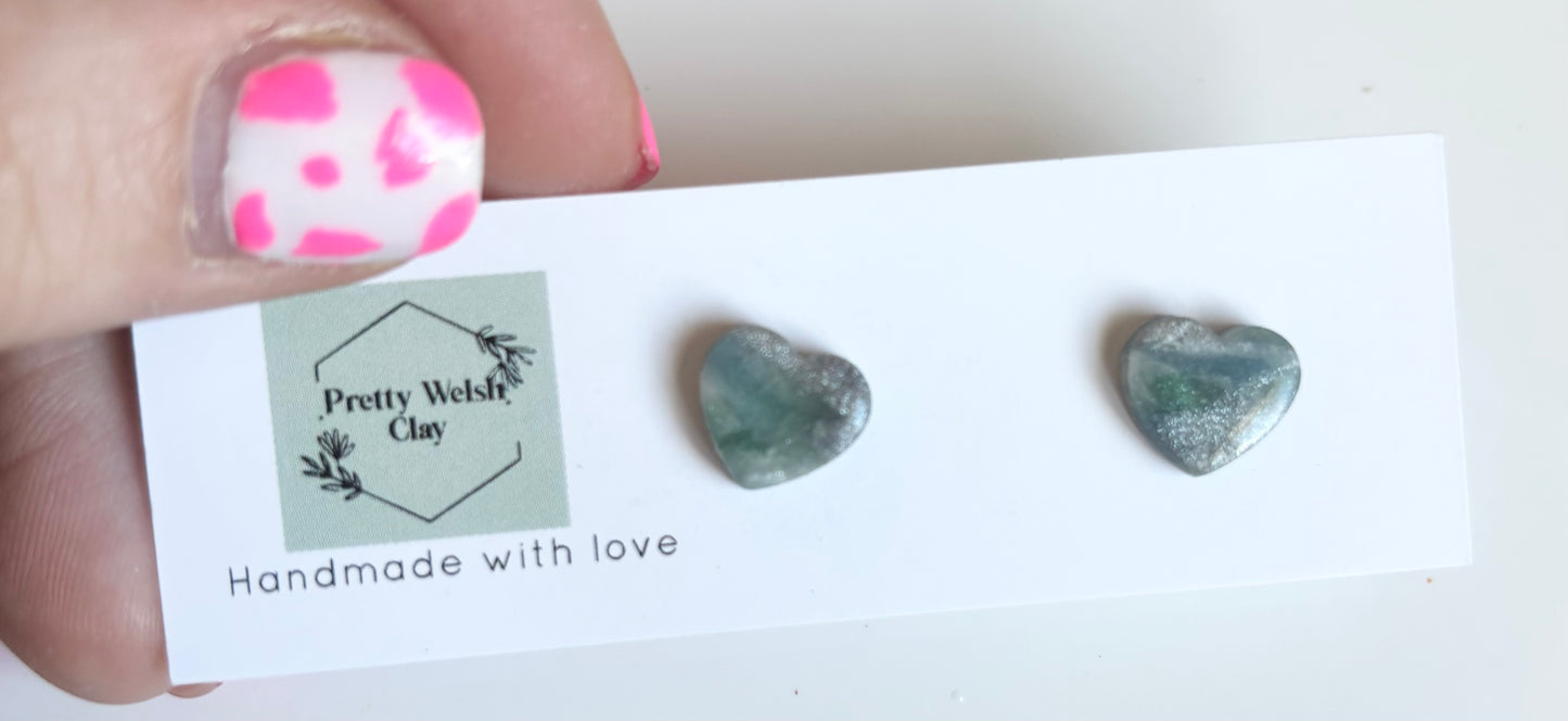 Sea Mist heart studs
