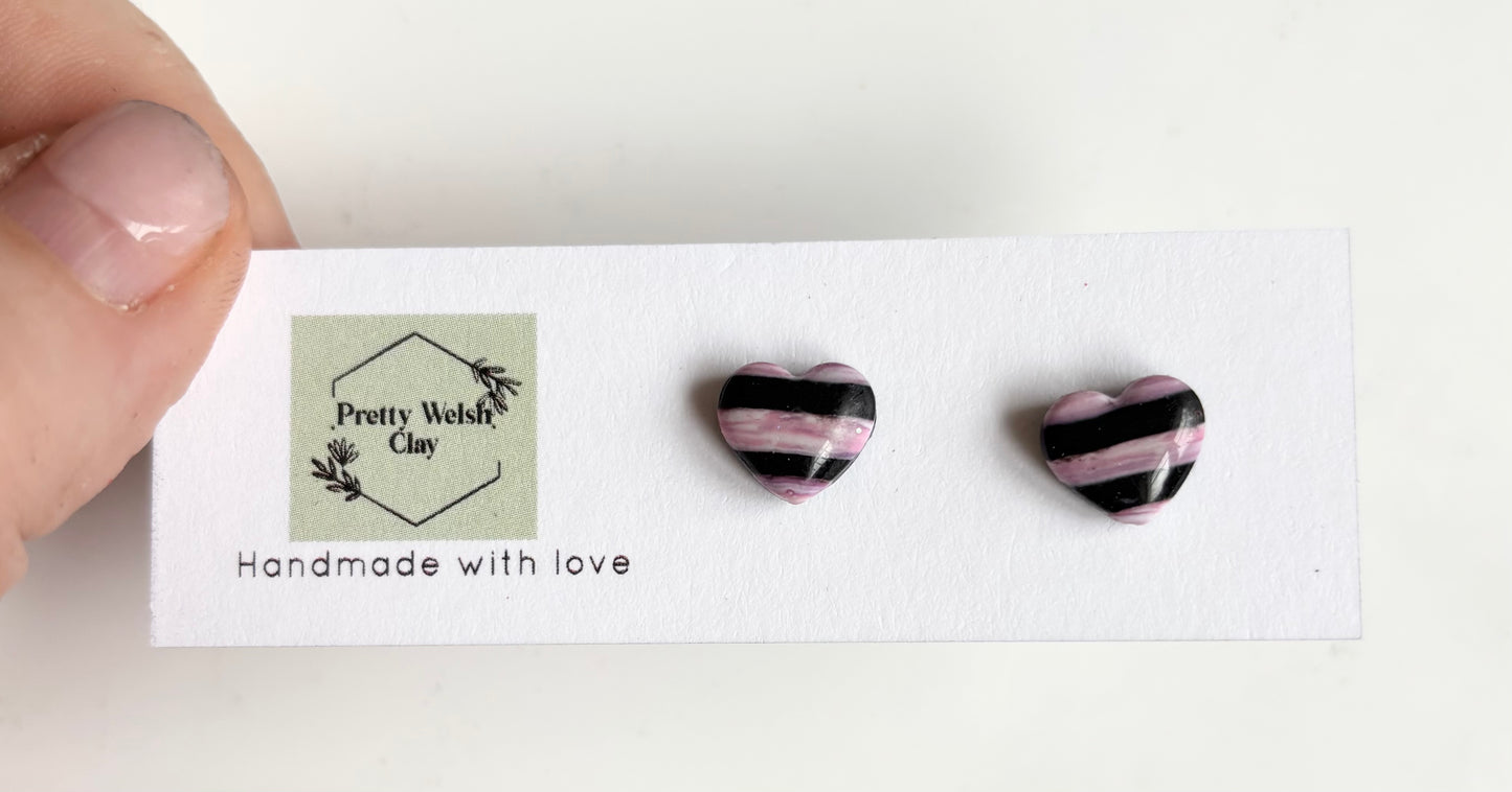 Candy floss stripe heart studs