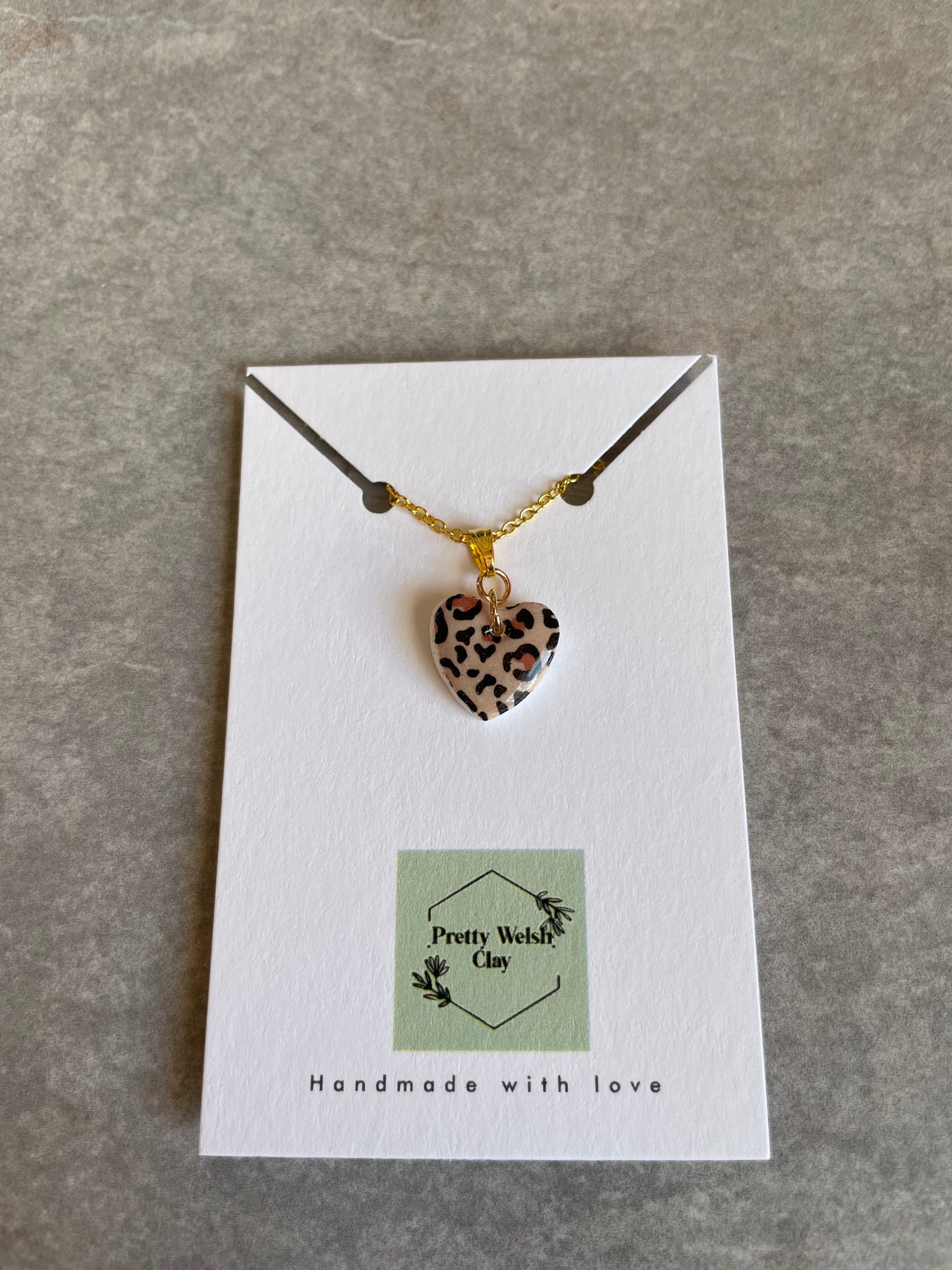 Brown leopard print heart necklace