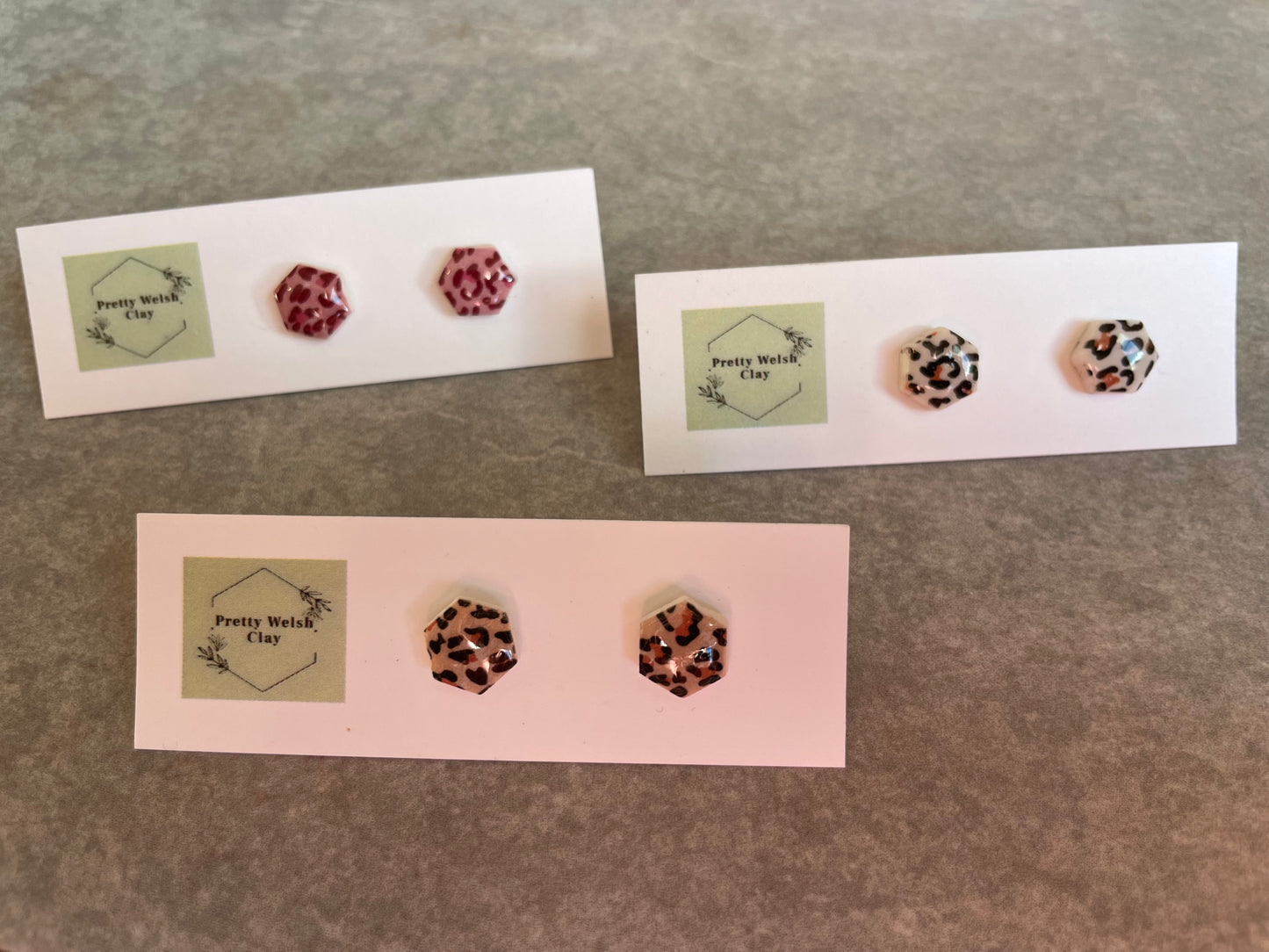 Mini hexagon leopard studs