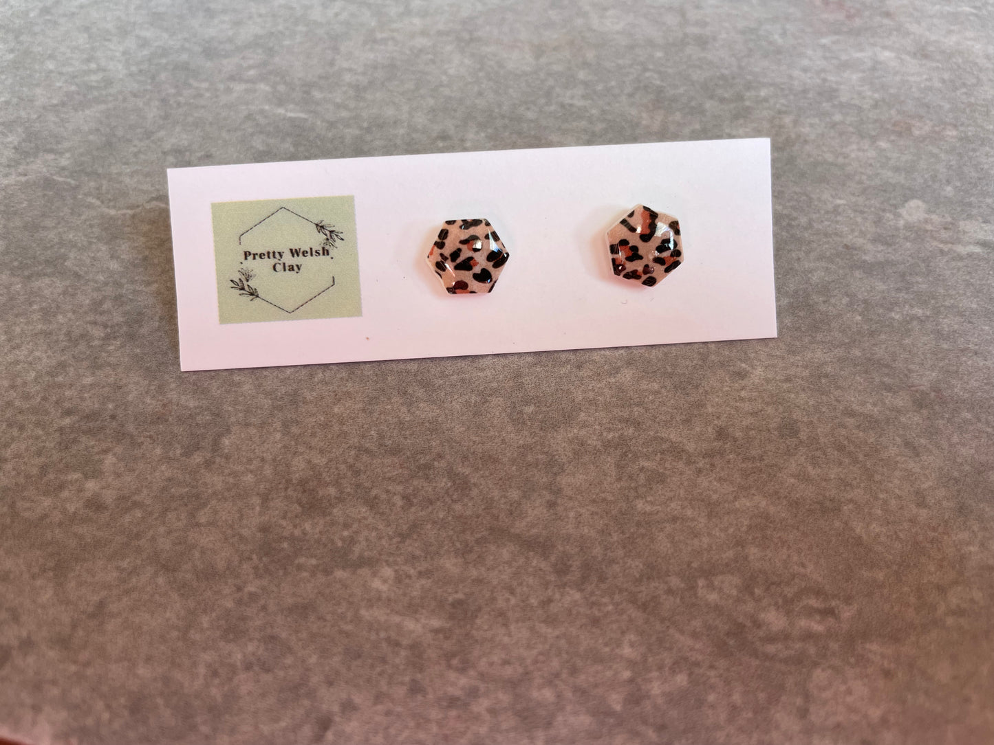 Mini hexagon leopard studs