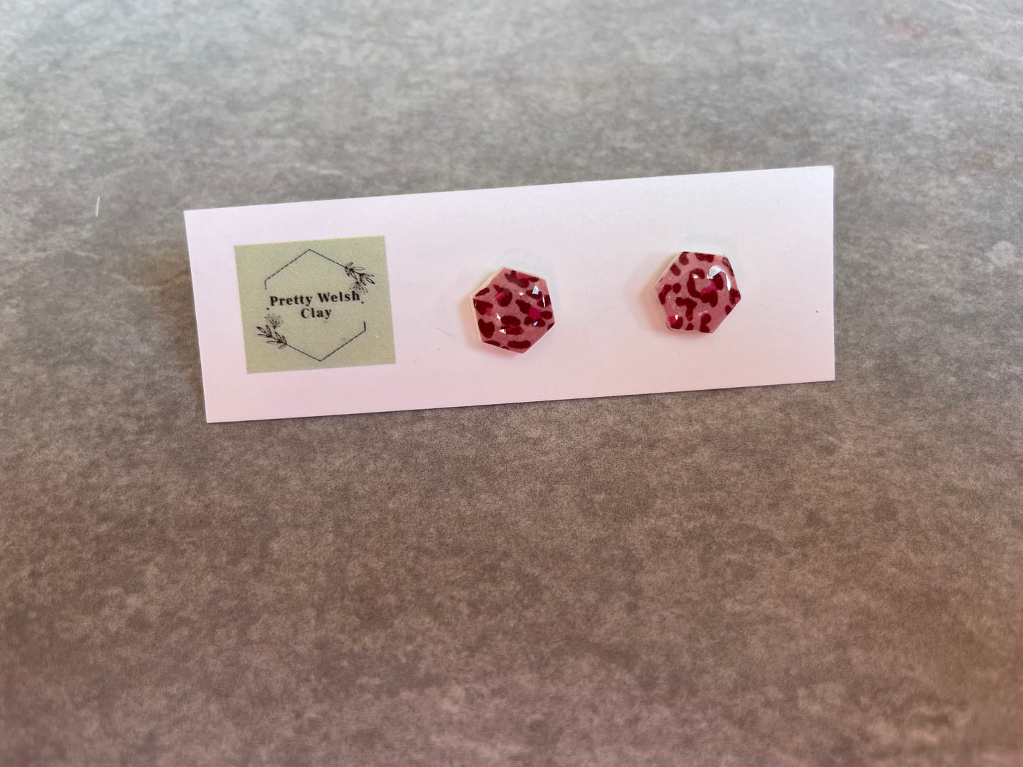 Mini hexagon leopard studs